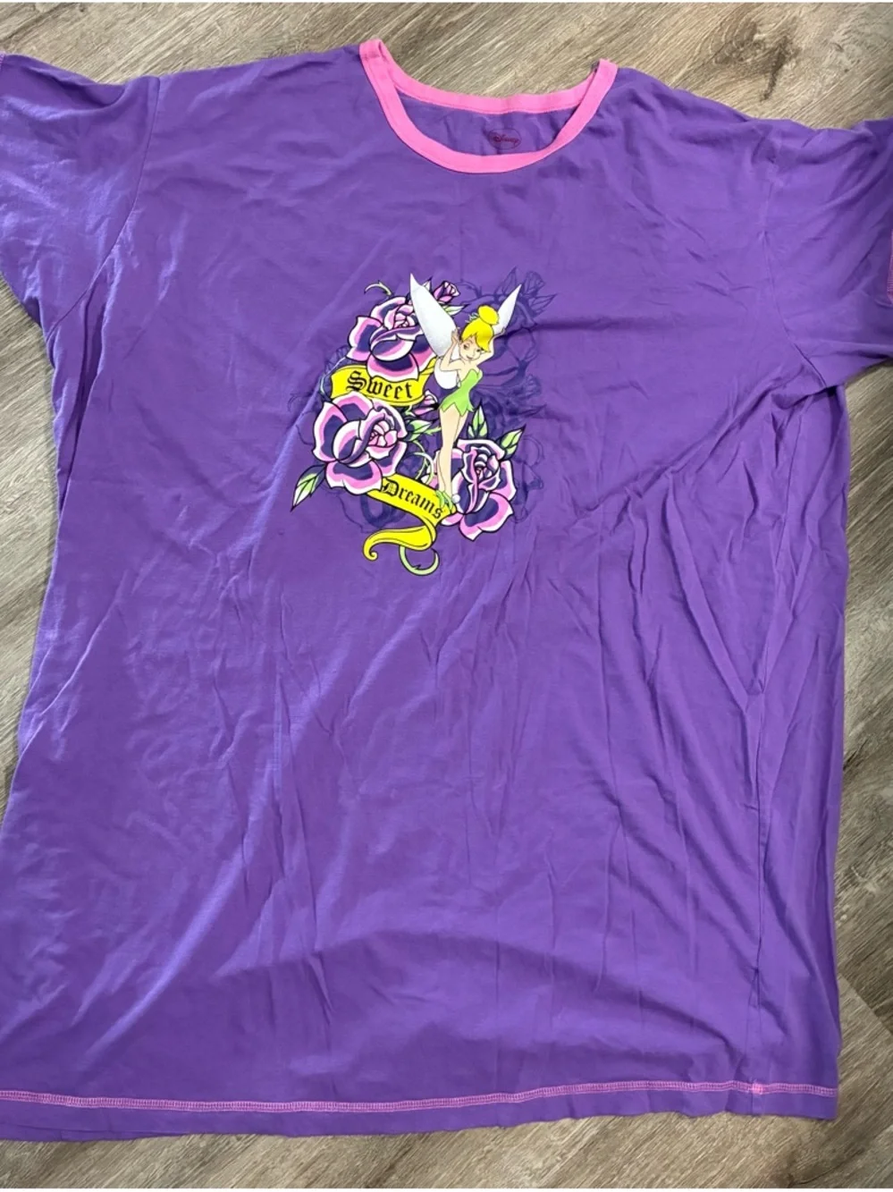 Disney Tinker Bell Purple Sweet Dreams Graphic Plus Size Pajama Top - Picture 3 of 9